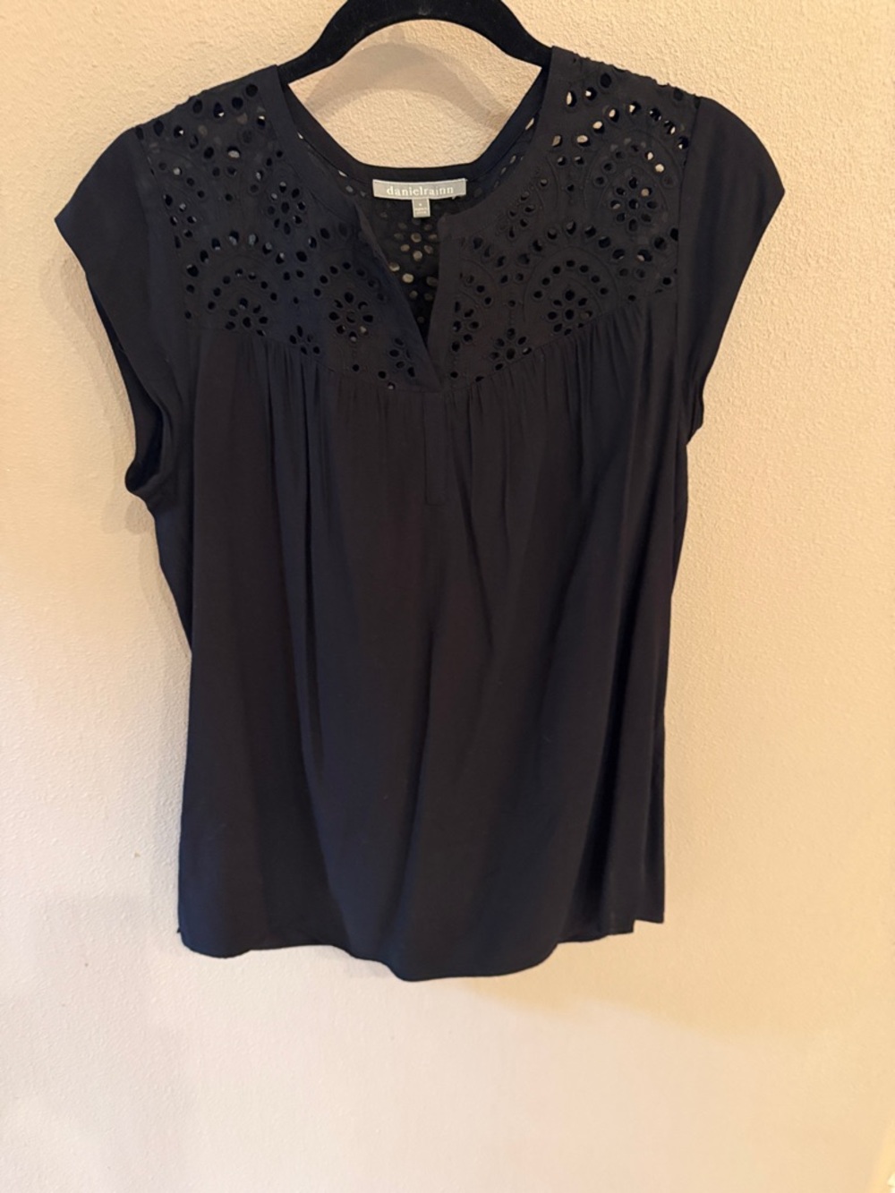 Daniel Rainn Black Eyelet Yoke Cap Sleeve Top